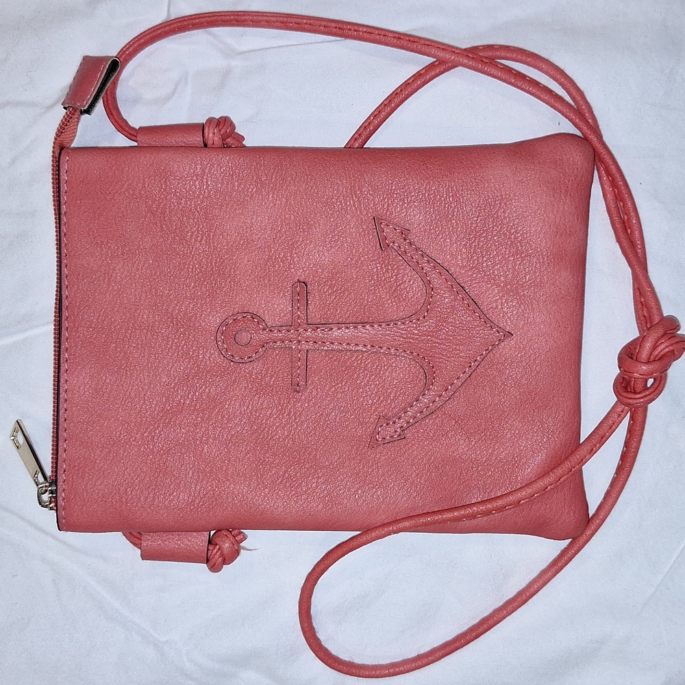 Hey Beautiful crossbody purse bag. Salmon color with anchor.